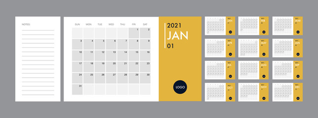 Calendar 2021 template planner vector diary in a minimalist style