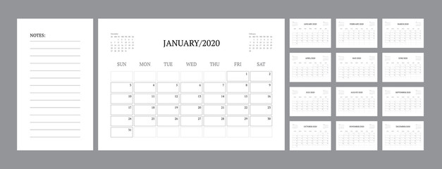 Calendar 2021 template planner vector diary in a minimalist style