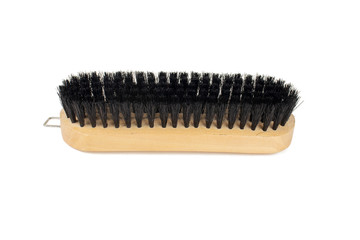 Wooden clothes and shoe brush with black bristle isolated on white background