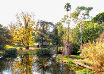 Rippon Lea Estate Mansion Gardens and lake on an Autumn day