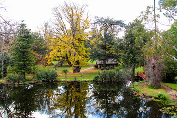 Fototapeta na wymiar Rippon Lea Estate Mansion Gardens and lake on an Autumn day