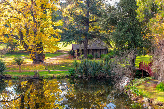 Rippon Lea Estate Mansion Gardens And Lake On An Autumn Day