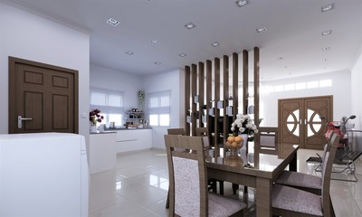 3d render of modern living and dining space