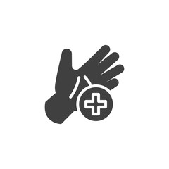 Use hand sanitizer vector icon. filled flat sign for mobile concept and web design. Hand and medical cross glyph icon. Symbol, logo illustration. Vector graphics