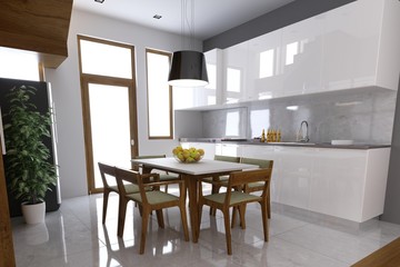 3d render of modern living and dining space