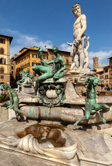 Fototapeta na wymiar Fountain of Neptune by Bartolomeo Ammannati, in the Piazza della Signoria, Florence, Italy