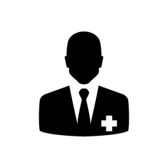 Símbolo asistencia sanitaria. Icono plano médico en color negro