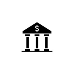 Bank symbol vector icon in black solid flat design icon isolated on white background