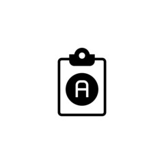Clipboard with letter a vector icon in black solid flat design icon isolated on white background 