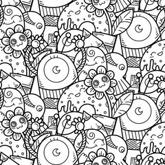 Kawaii seamless pattern of friendly doodle monsters,cute and fun variety of colors animals