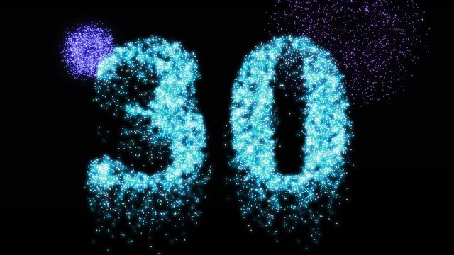 30th number blue firework night sparkle - video animation
