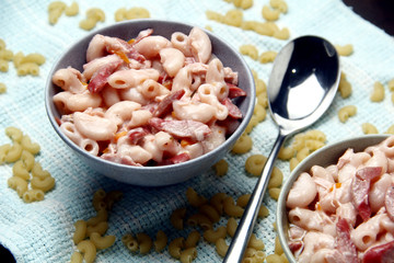 Freshly cooked macaroni soup called Sopas in Filipino