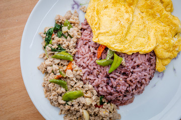 black rice and pork basil