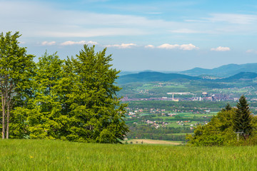 View from Godula hill in Moravskoslezske Beskydy mountains in Czech republic