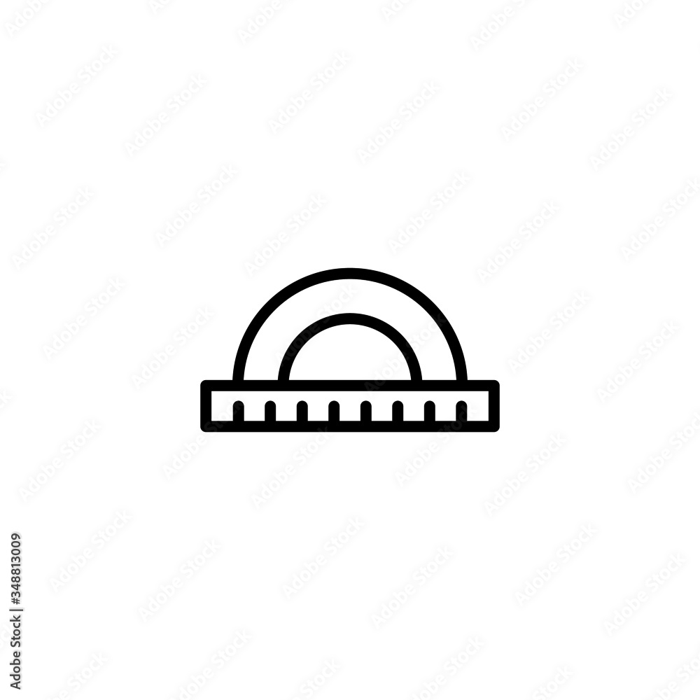 Poster semicircle with ruler vector icon in linear, outline icon isolated on white background