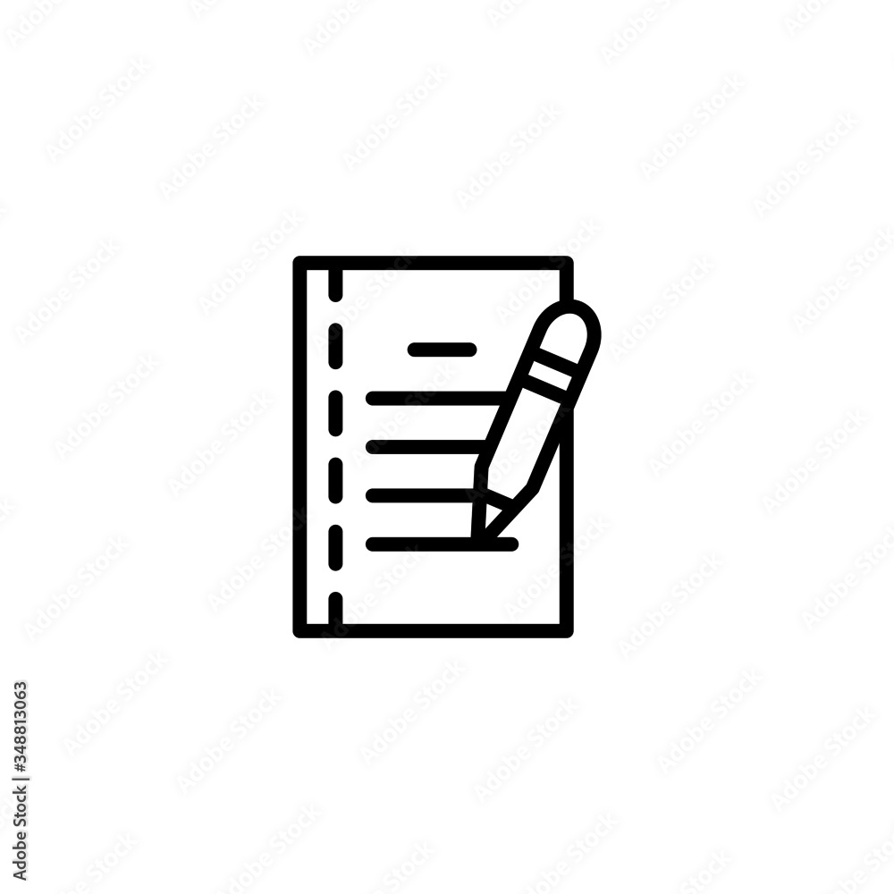 Aufkleber writing vector icon in linear, outline icon isolated on white background