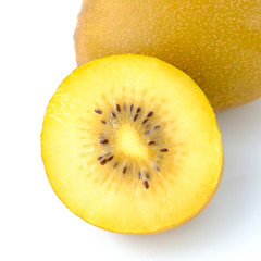 Close up Fresh gold kiwi fruits isolated on white background, macro shot
