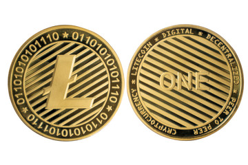 Litecoin on white background.