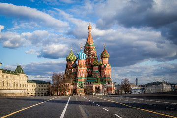 Fototapeta premium Covid-19, quarantine in Moscow, coronavirus in Russia. Empty Red Square without people
