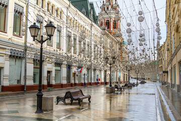 Fototapeta premium Covid-19, quarantine in Moscow, coronavirus in Russia. Empty streets without people.