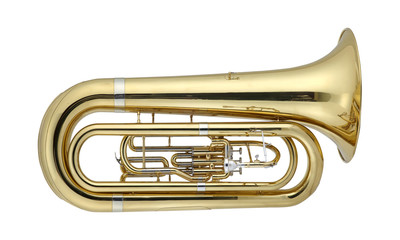 Golden Tuba, Tubas Brass Music Instrument Isolated on White background 3D rendering - obrazy, fototapety, plakaty