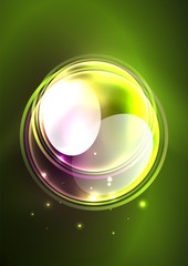Glowing neon shiny transparent bubbles, glass circles or bio cell concept. Techno futuristic vector abstract background For Wallpaper, Banner, Background, Card, Book Illustration, landing page