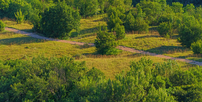Krka River canyon with a trail for hikers located downstream of Bilusic buk near Oklaj on the exit from of in Promina County.