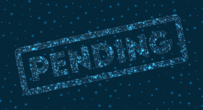 Geometric glowing "Pending" badge. Digital vector illustration for business.