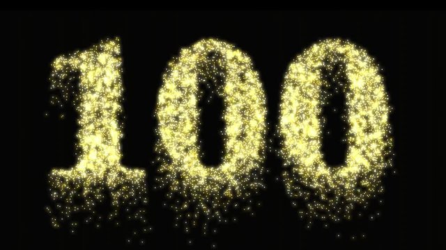 Centennial or 100th number gold firework night sparkle - video animation