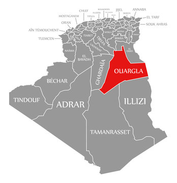 Ouargla red highlighted in map of Algeria