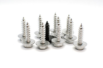 several metal screws isolated on white background