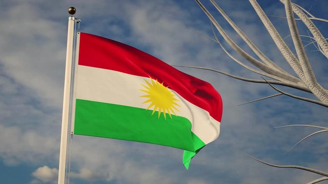 Iraqi Kurdistan country flag waving with national pride - footage animation