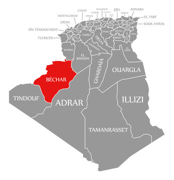 Bechar red highlighted in map of Algeria