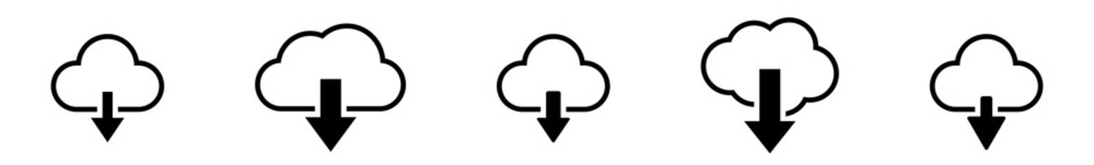 Cloud Download Icon Black | Clouds Arrow Down Illustration | Computing Storage Symbol |  Server Data Internet Logo | IT Service Sign | Isolated | Variations