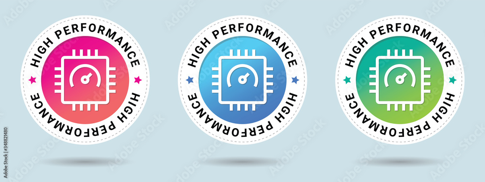 Poster high-performance system stamp vector illustration. vector certificate icon. set of 3 beautiful color