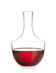 Decanter of wine on white background