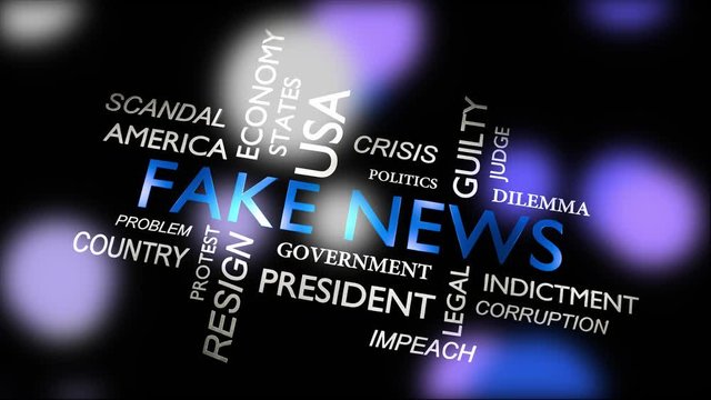 Fake news wordcloud means hoax or disinformation - video animation