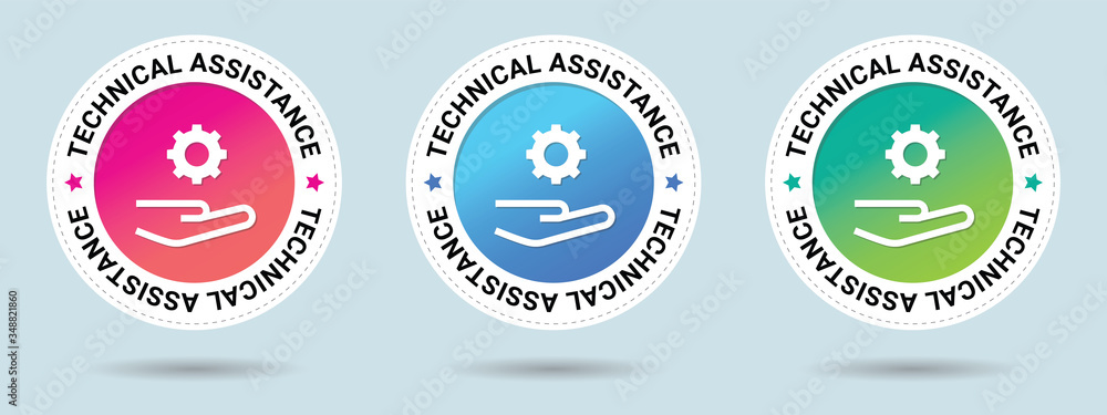 Aufkleber technical assistance stamp vector illustration. vector certificate icon. set of 3 beautiful color gr