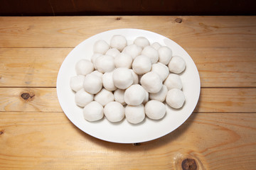 Fish ball on a wooden table