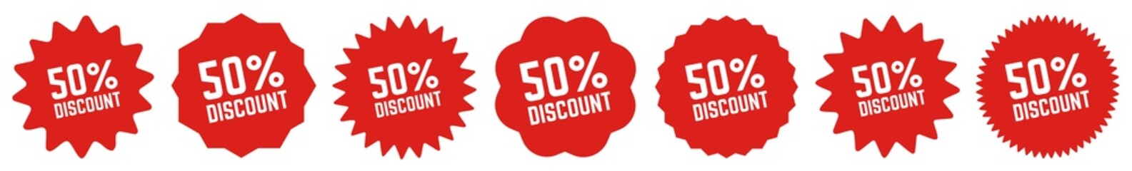 50 Percent Discount Tag Red | 50% Special Offer Icon | Sticker | Deal Label | Variations