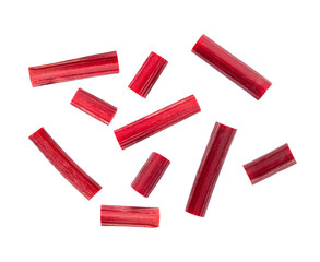 Rhubarb stalks on white background. top view © supamas