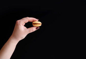 Homemade Russian nuts with condensed milk and mascarpone on a light blue background, wafer napkin. Cut nuts with condensed milk. Bitten goodies for tea. Condensed Nuts