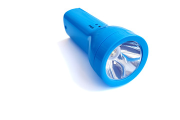 blue hand led flashlight on isolated background