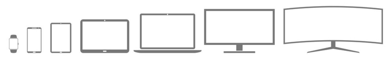 Electronic Device Icon Gray Silver | Devices Illustration | Screen Display Technology Symbol | Laptop Logo | Mobile Phone Smartphone Tablet Sign | Isolated | Variations