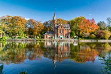 Brugge (Belgium) view on channel and medieval building.