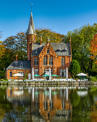 Brugge (Belgium) view on channel and medieval building.