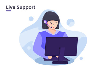 vector flat illustration costumer services live support operator chat video call worker. hotline technical support 24/7 client. help and support contact concept. can use for banner website ui ux. 