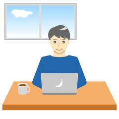 在宅勤務中の男性