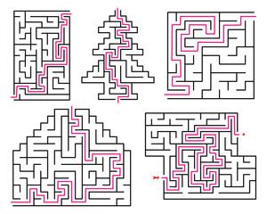 Set of various mazes. Templates for puzzles and education games. Vector
