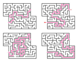 Set of various mazes. Templates for puzzles and education games. Vector